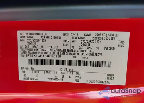 2019 Ford F-150 Xl из США, поврежденный, VIN 1FTEX1CPXKKC96958